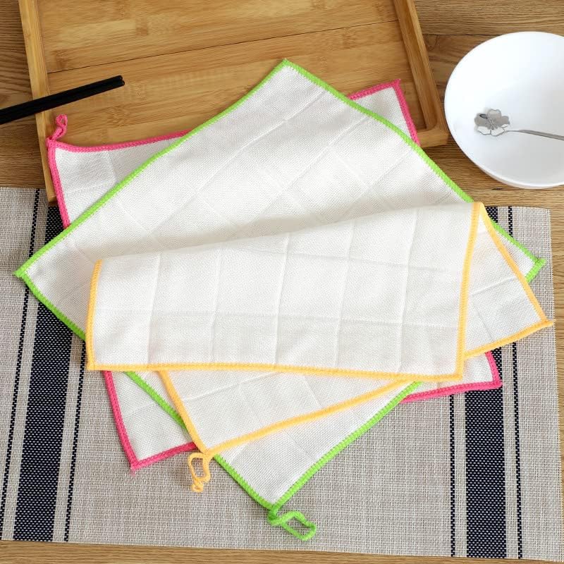 4 Pack Wood Fiber Dish Cloths, Highly Absorbent Kitchen Cleaning Towels, Reusable Dishwashing Scrubbing Cloths