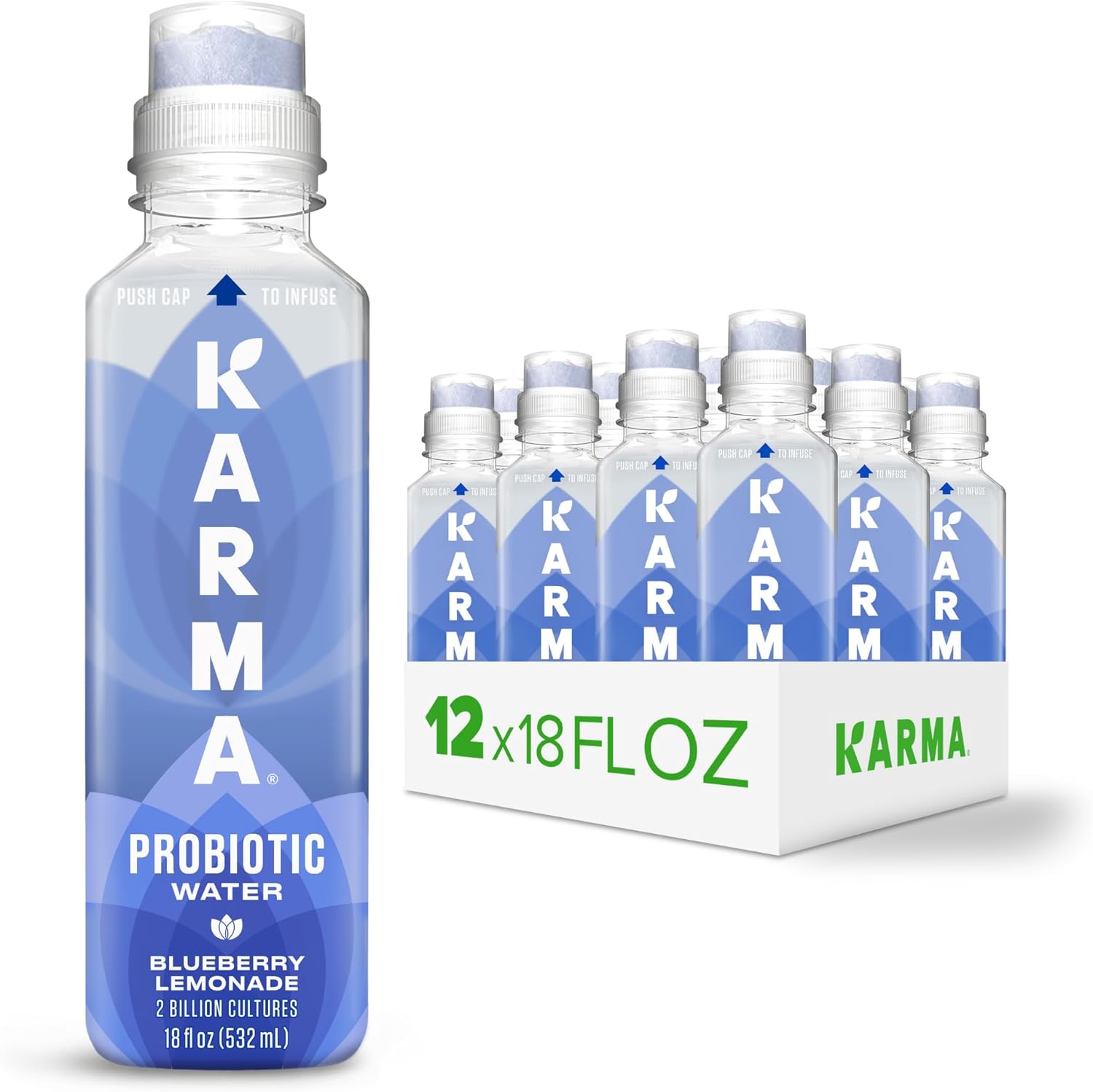 Karma Probiotic Water - 12 Pack, Blueberry Lemonade Drink - Immune & Gut Health Support