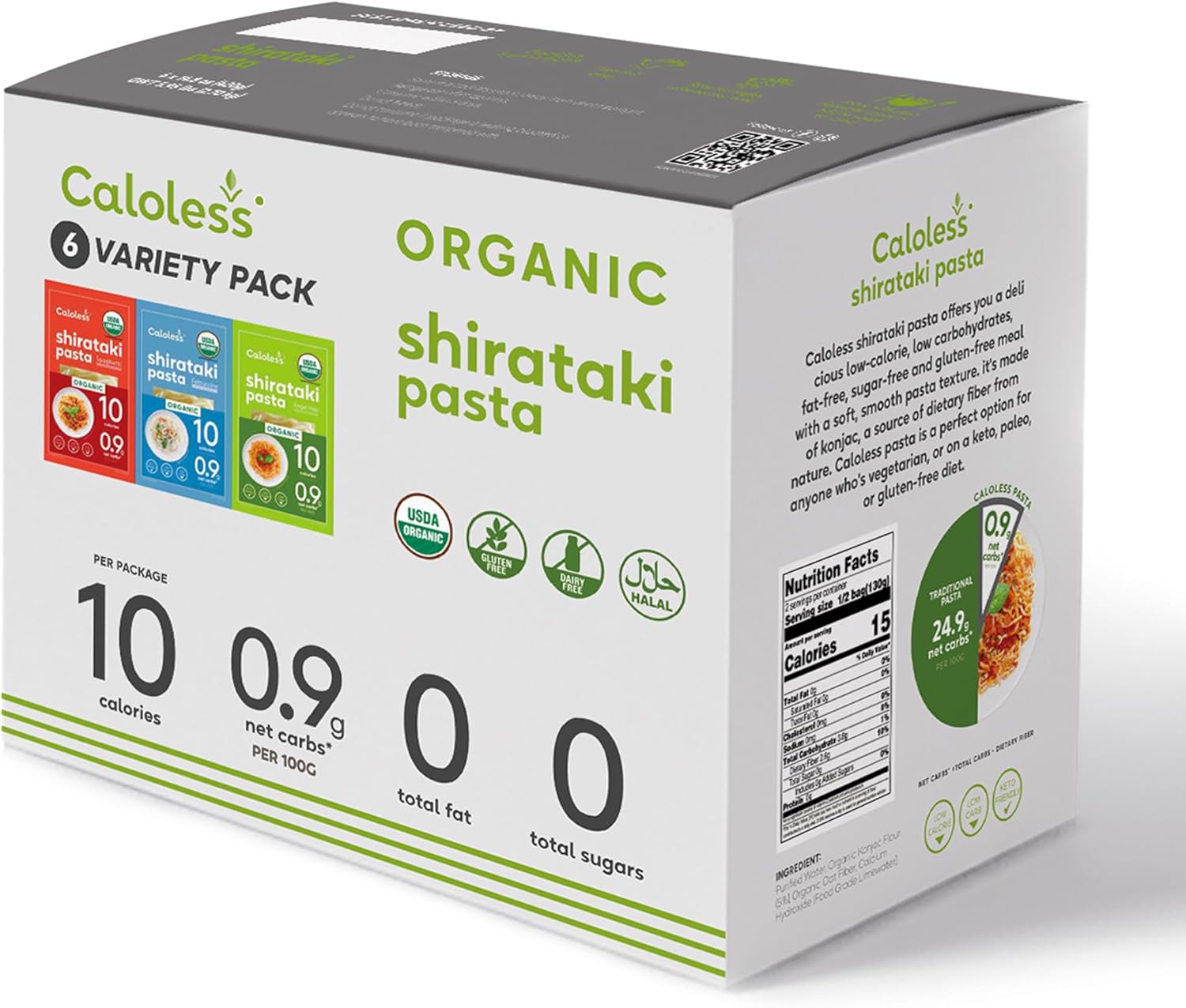 Caloless Konjac Shirataki Noodles 6-Pack (Angel Hair/Fettuccine/Spaghetti) Low Carb Keto Pasta, Gluten Free, Vegan, Keto Paleo Friendly, Low Calorie Food