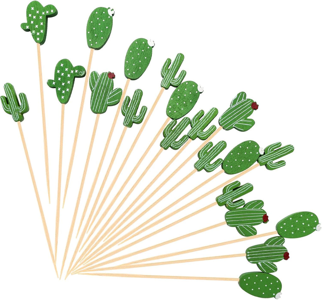 200Pcs Cactus Cocktail Picks for Appetizer Tropical Cacti Cocktail Picks 4.7 Inch Fancy Toothpicks for Food Drinks Fruits Hawaiian Party Food Garnish Skewer Sticks Cactus Party Decoration