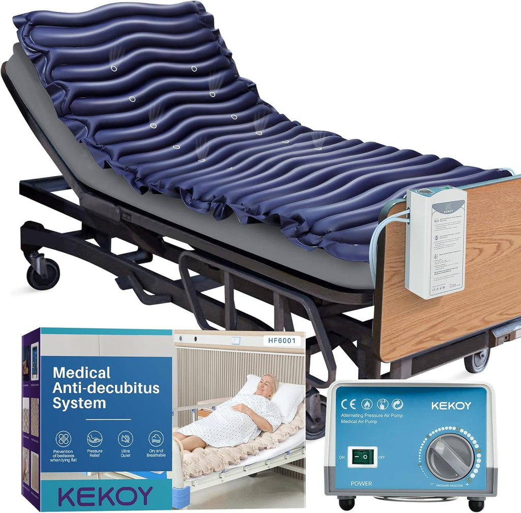 Kekoy Alternating Air Pressure Mattress Pad, Bed Sore Prevention, Hospital Bed Mattress Topper with Whisper Quiet Pump & Waterproof Heat Resistant Ulcer Cushion Pad for Home Use 75" x 36" Blue