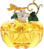 Healifty Crystal Pumpkin Jewelry Box with Metal Flower Stem Lid Trinket Box Glass Figurine for Fall Decor Earrings Storage Art Home Thanksgiving Ornament 3.34 inch