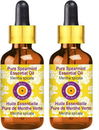 Deve Herbes Pure Spearmint Essential Oil (Mentha spicata) with Glass Dropper Steam Distilled (Pack of Two) 100ml X 2 (6.76 oz)