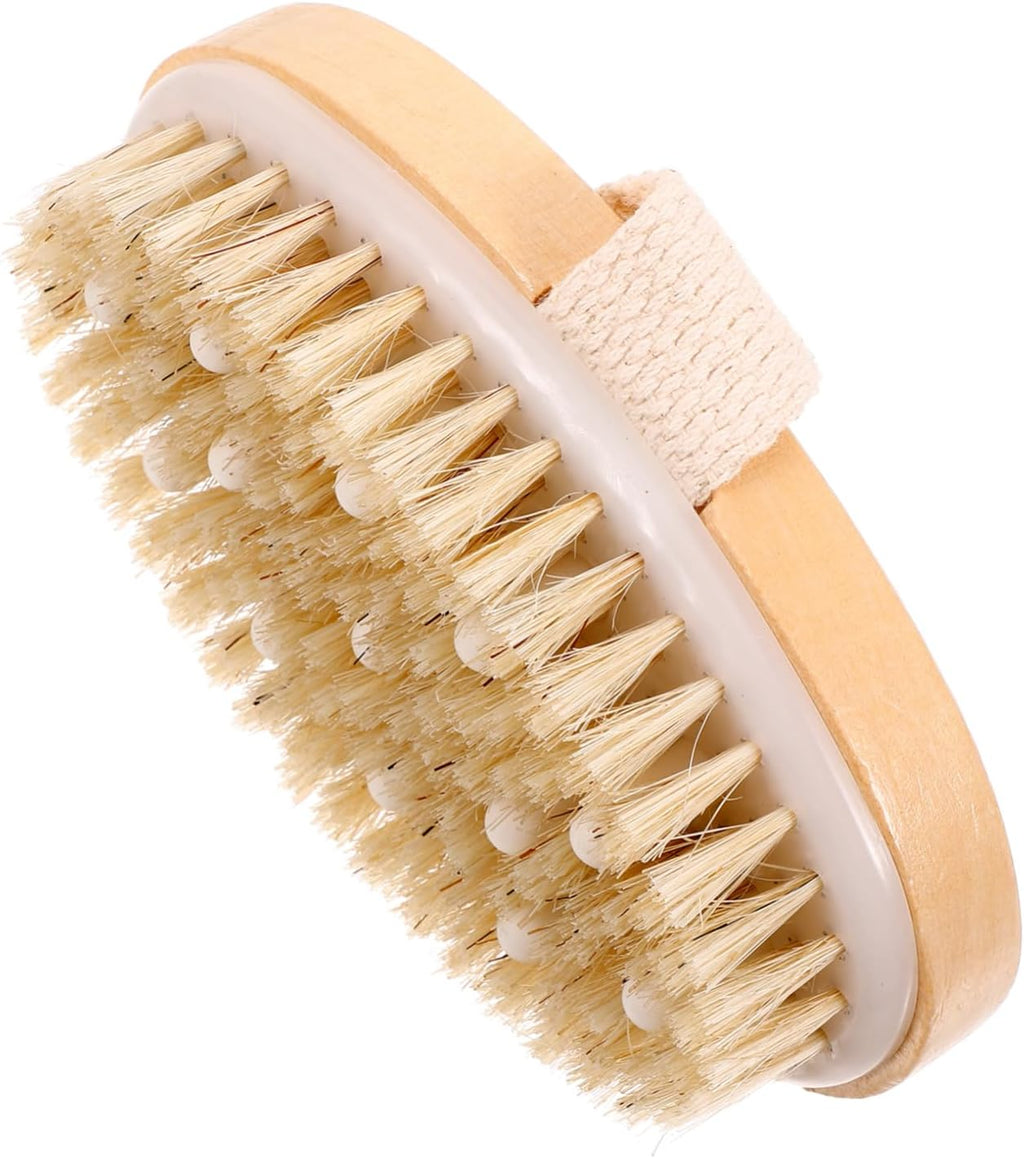 FRCOLOR 2-in-1 Massage Brush Rubber Head and Natural Boar Bristles for Exfoliating Dead Skin Long Handle Shower Scrubber for