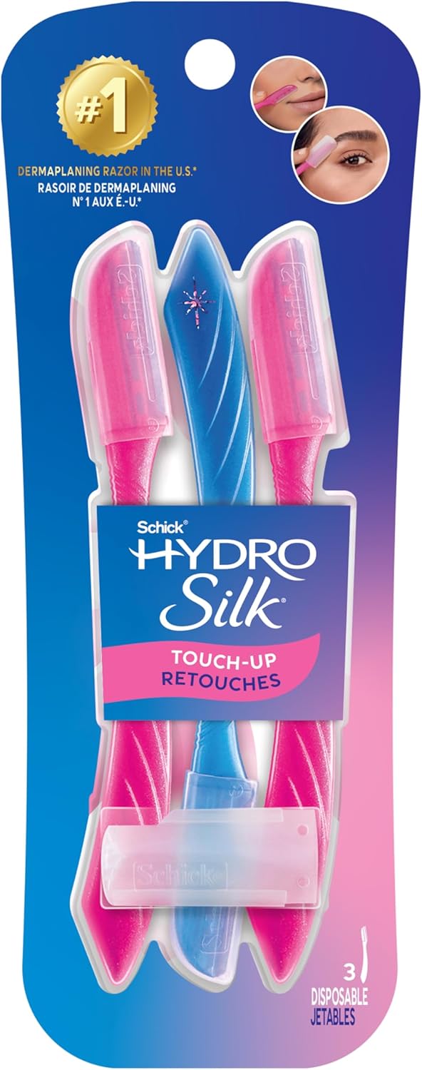Schick Hydro Silk Touch-Up Dermaplaning Tool with Precision Cover, 3ct | Dermaplane Razor, Face Razors for Women, Peach Fuzz Remover