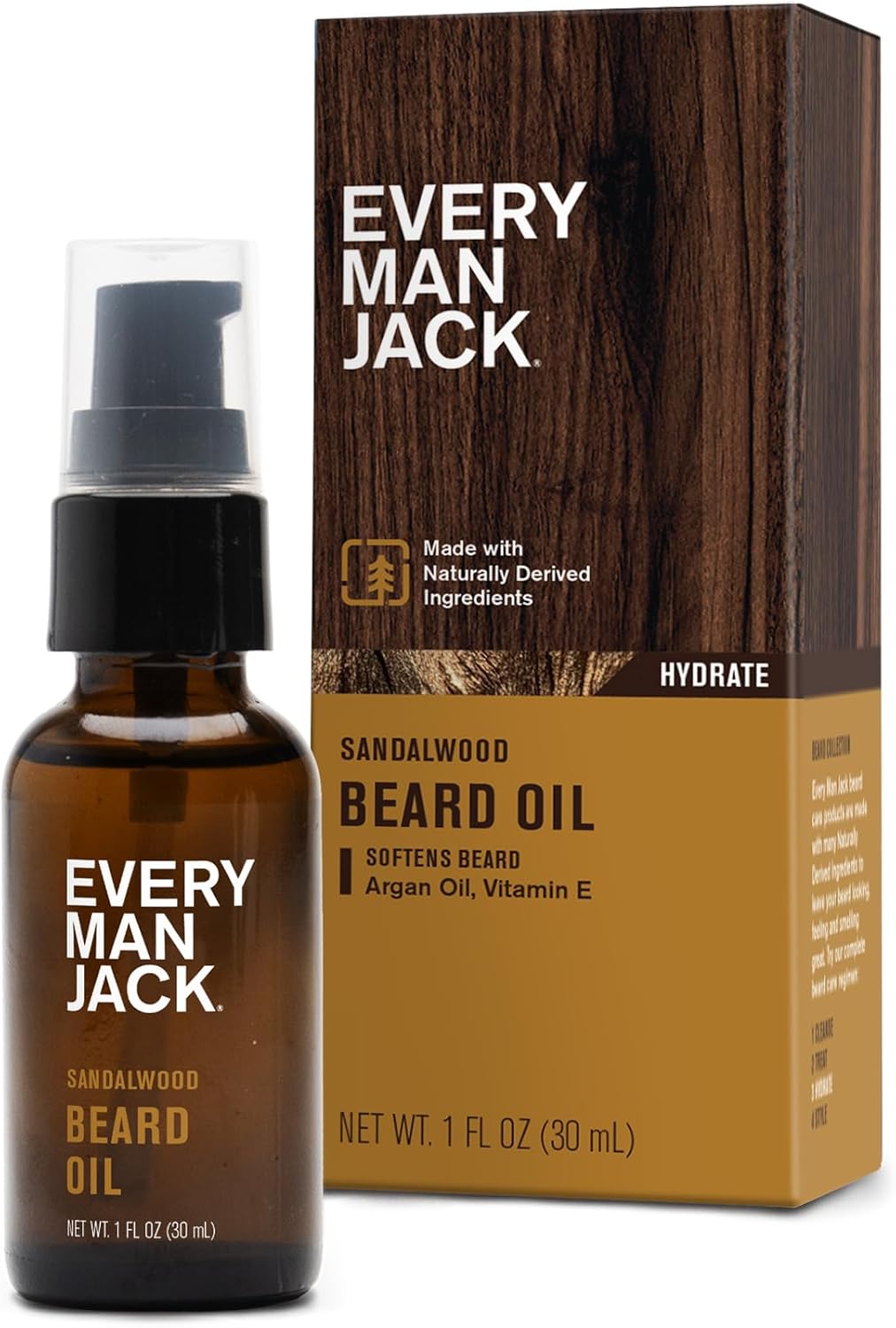Every Man Jack Men's Beard Oil - Sandalwood Fragrance - Deeply Moisturizes and Softens Your Beard and Adds a Natural Shine - Naturally Derived with Shea Butter and Argan Oil - 1 fl oz