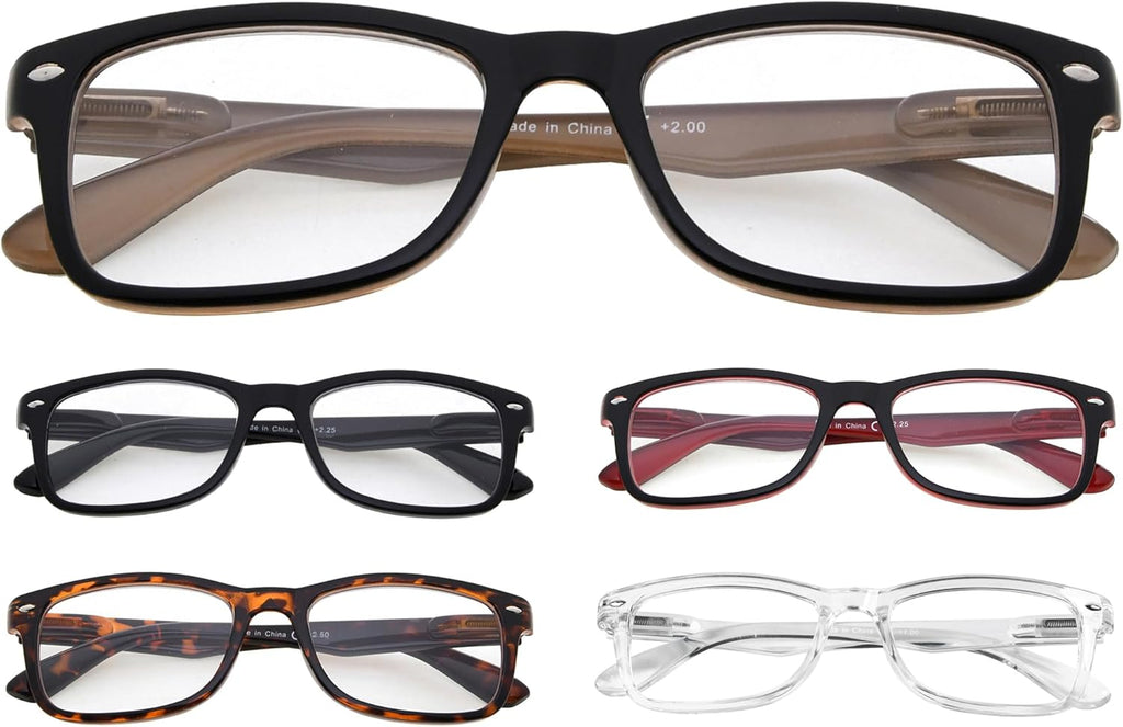 Eyekepper 5 Pack Classic Reading Glasses for Women Men Vintage Readers with Spring Hinges +1.00