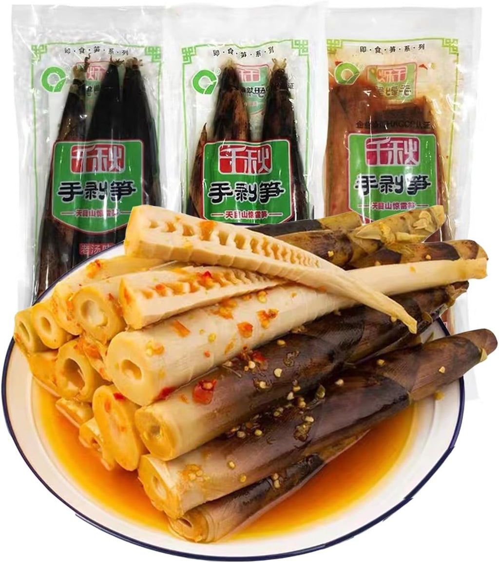 Fresh Hand Peeled Bamboo Shoots - 3 Packs 660g Internet Celebrity Instant Spicy Chinese Snacks, Aged Soup with Pickled Peppers and Tender Vegetables, Spicy Strips Mix Match Taste