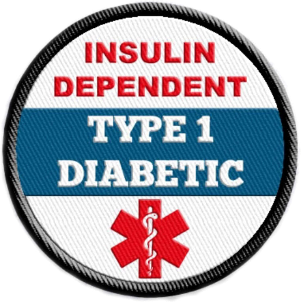 Type 1 Diabetic Insulin Dependent Medical Alert Sew-on Patch Embroidered with Black Rim 2.5 inch