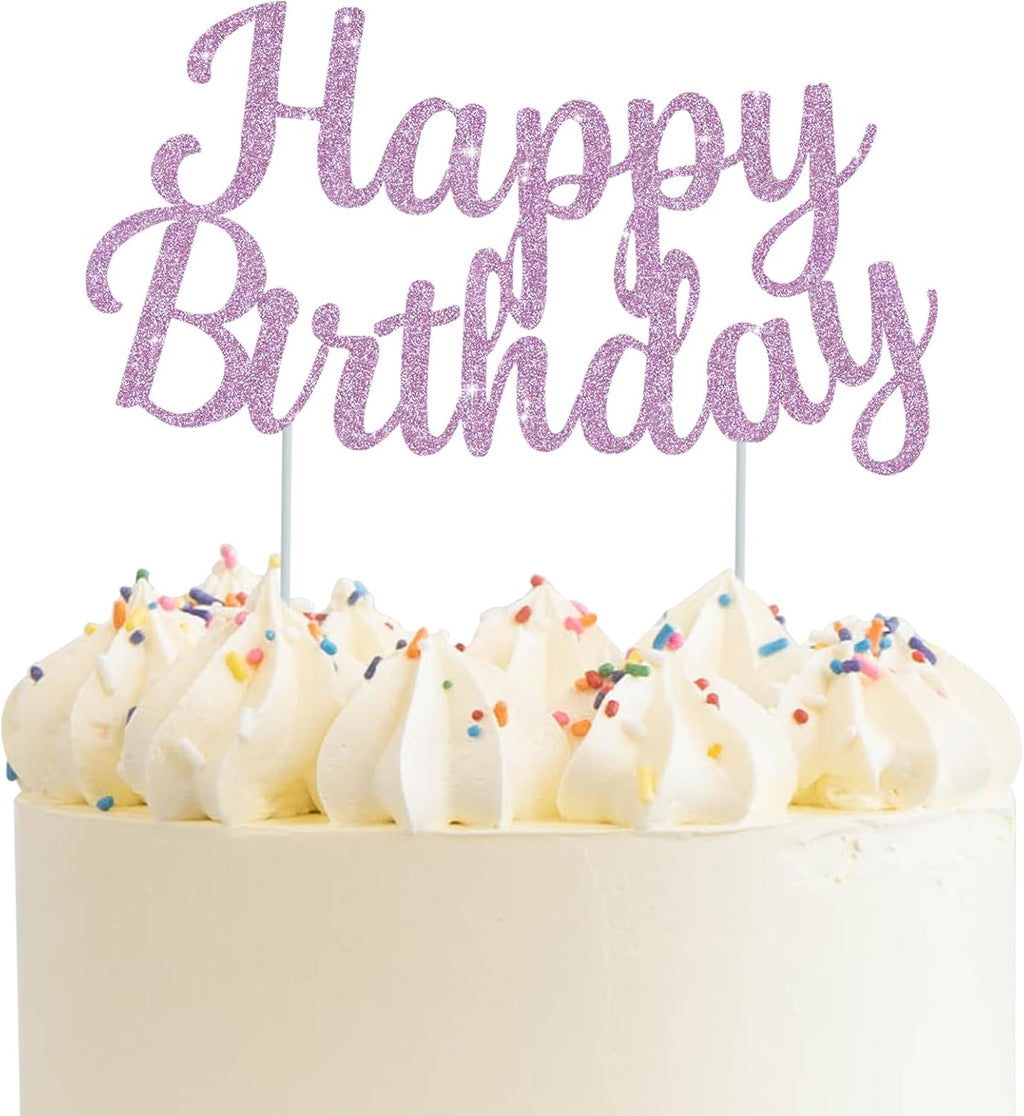 BEISHIDA Light Purple Happy Birthday Cake Topper, Cake Bunting Decor, Party Decoration Supplies, Photo Booth Props