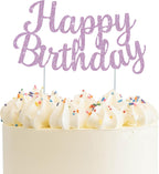 BEISHIDA Light Purple Happy Birthday Cake Topper, Cake Bunting Decor, Party Decoration Supplies, Photo Booth Props