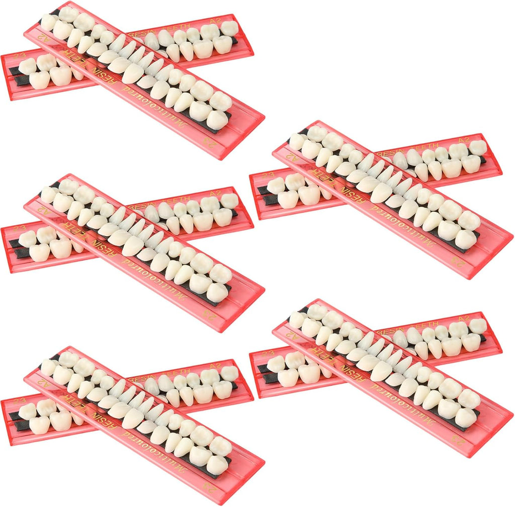 Nuanchu 280 Pcs False Teeth Acrylic Resin, 10 Set A2 Shade Denture Teeth Replacement Kit Solid Synthetic Polymer Fake Tooth for Halloween Horror Props DIY Costume Dental Teaching Model