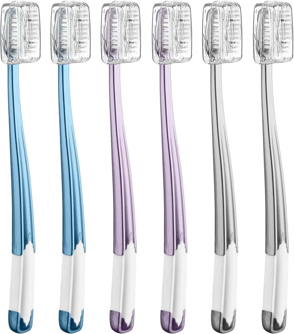 Frekare Soft Toothbrushes for Adults, Manual Soft Bristle Flossing Toothbrush with Covers, Periodontist Design Tapered Bristles for Sensitive Teeth and Gums, 6 Count