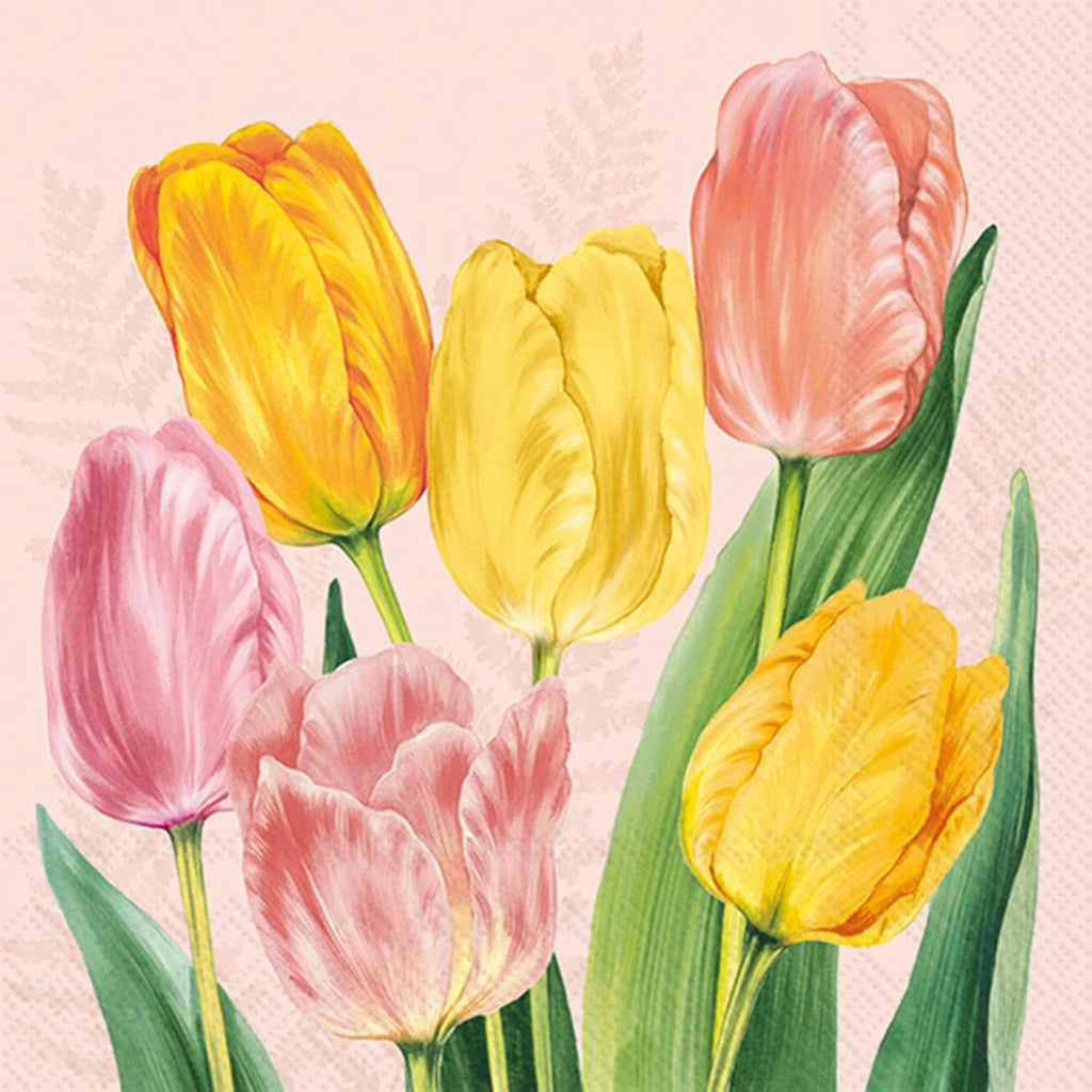 IHR Ideal Home Range Cocktail Napkins Disposable 3-Ply Paper Party Napkin Pack, 5" x 5", Spring Tulips (Rose), 20-Count