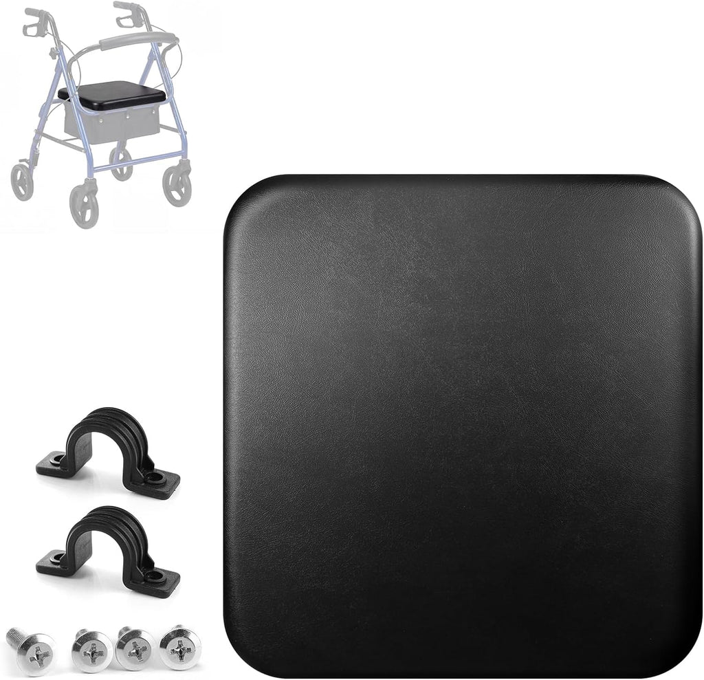 Rollator Walker Seat Cushion Replacement, 13.39" x 12.6" Padded Waterproof Seat with Brackets & Screws, Replacement Seat for Standard Rollators, High-Elastic Foam, Easy Installation – Black