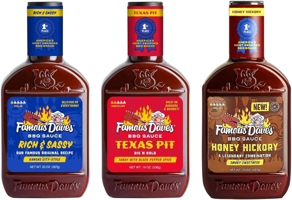 Famous Dave's BBQ Sauce Variety Bundle - 3 pck, Rich & Sassy, Texas Spit & Honey Hickory (59 oz.)
