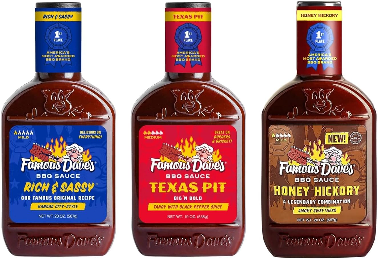 Famous Dave's BBQ Sauce Variety Bundle - 3 pck, Rich & Sassy, Texas Spit & Honey Hickory (59 oz.)