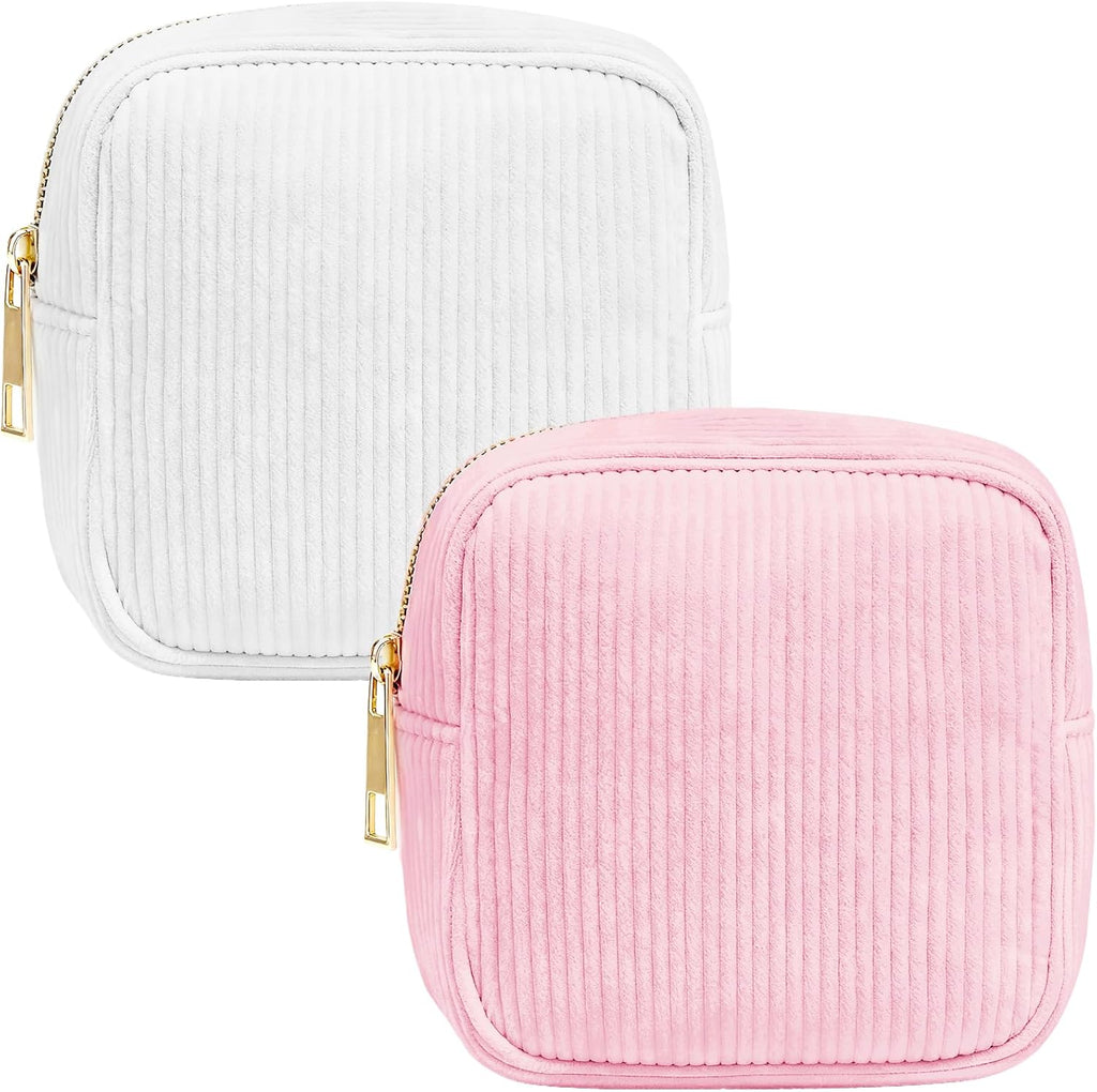 2Pcs Small Makeup Pouch Period Bag Mini Makeup Bag for Women Teens Cute Sanitary Napkin Storage Bags Corduroy Small Pouch for Pads Purse Portable Cosmetic Bags Period Pouches Aesthetic Gifts A