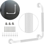 Angled Grab Bar - 16x16 Inch Stainless Steel Knurled Toilet Handles Wall Mounted Bathroom Handicap Safety Rails for Elderly Injured Balance Support, L-Shaped White Grab Bar for Shower