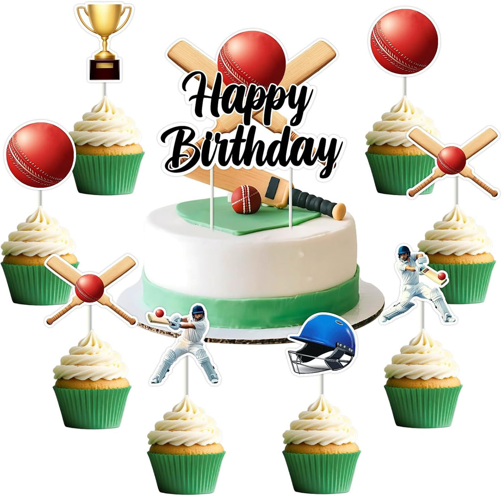 Jollyboom Cricket Birthday Party Decorations, 25pcs Cricket Cake Cupcake Toppers for Sports Ball Theme Birthday Decorations Boy Girl Kids Him Her