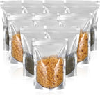 100 Pack 7 x 10 Inch Stand Up Pouch Bags with Resealable Lock Seal Zipper Clear Front Aluminium Foil Back Mylar Bags Reusable Food Storage Bags for Multipurpose