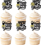 24 Pcs Happy New Year Cupcake Toppers Welcome 2026 Picks Fireworks Goblet Cupcake Toppers for Congratulations 2026 Happy New Year Eve Holiday Theme Holiday Party Decoration Black 1