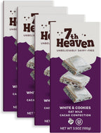 7th Heaven, Vegan Oat Milk Chocolate Bars: White & Cookies - (3.5 oz - 4 Pack), Healthy Chocolate, Perfect Valentines Gift For Your Loved Ones, 100% Dairy Free, Non GMO, Kosher Parve, Cruelty Free, Fair Trade Cocoa