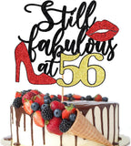 Still Fabulous at 56 Cake Topper,Happy 56th Birthday Cake Topper, Queen High heels Big Red lips Cake Topper,Women 56th Birthday Party Cake Decorations