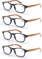 MODFANS 4 Pack Reading Glasses 2.5 Fashion Wood-Look Spring Hinges Stylish Readers Men Women Black