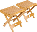 HOZEON 2 Pack 11 x 11 x 12.6 Inches Natural Bamboo Folding Stool for Shaving, Shower, Foot Rest, Picnic, Fishing