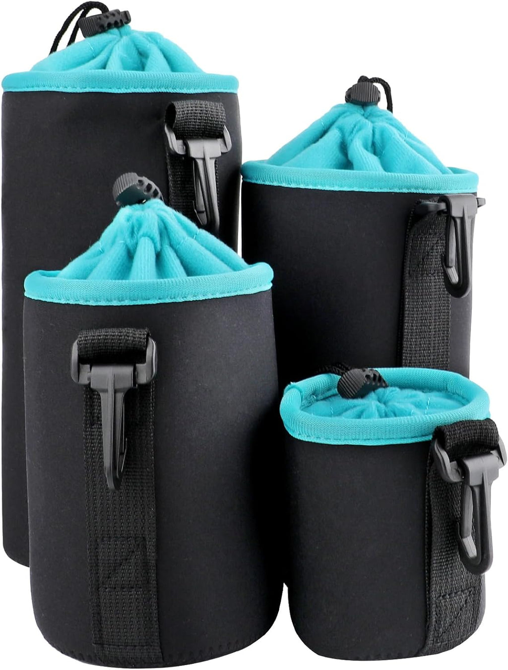 4Pcs Camera Lens Case Bag,4 Sizes Blue Water Resistant Protective Lens Pouch Set With Adjustable Drawstring Rotating Clamp,Replacement Compatible Thick Protective Neoprene for Canon,Nikon,Sony,Pentax
