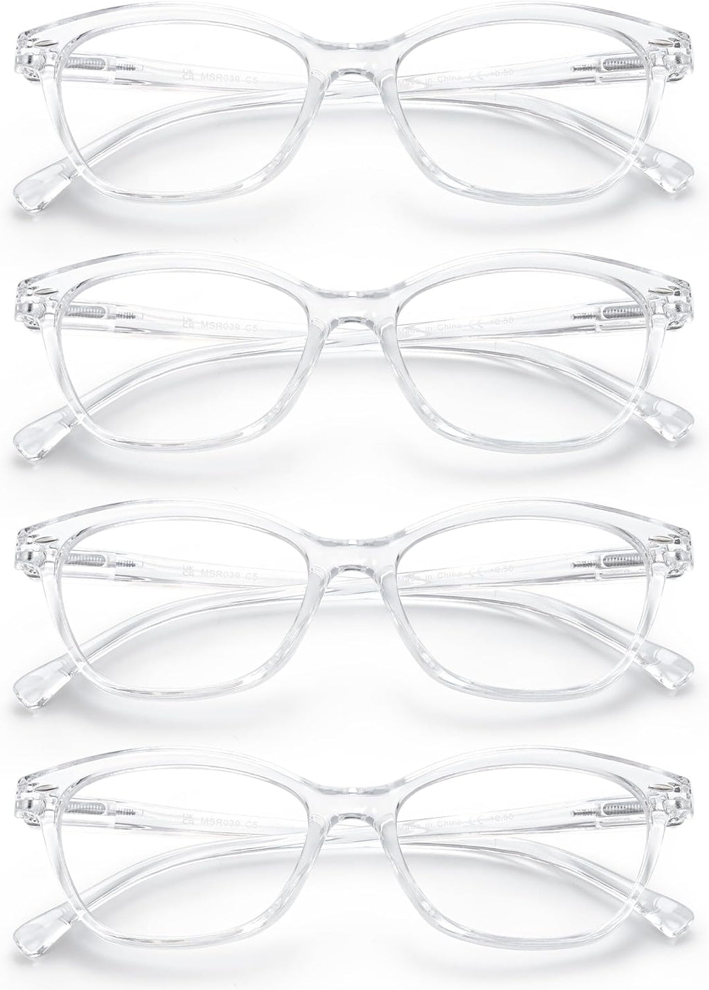 HEEYYOK 0.75 Reading Glasses Women Clear for Small Face 4-Pack Transparent Cat Eye Readers For Womens,Cheaters Eyeglasses for Reading Lightweigth Flexible Spring Hinge