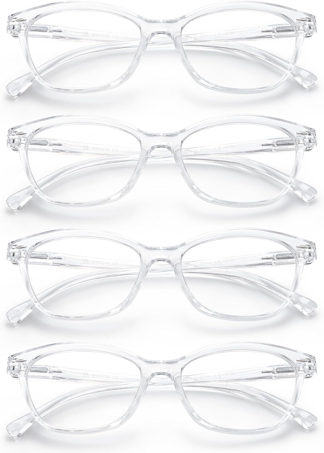 HEEYYOK 2.00 Reading Glasses Women Clear for Small Face 4-Pack Transparent Cat Eye Readers For Womens,Cheaters Eyeglasses for Reading Lightweigth Flexible Spring Hinge