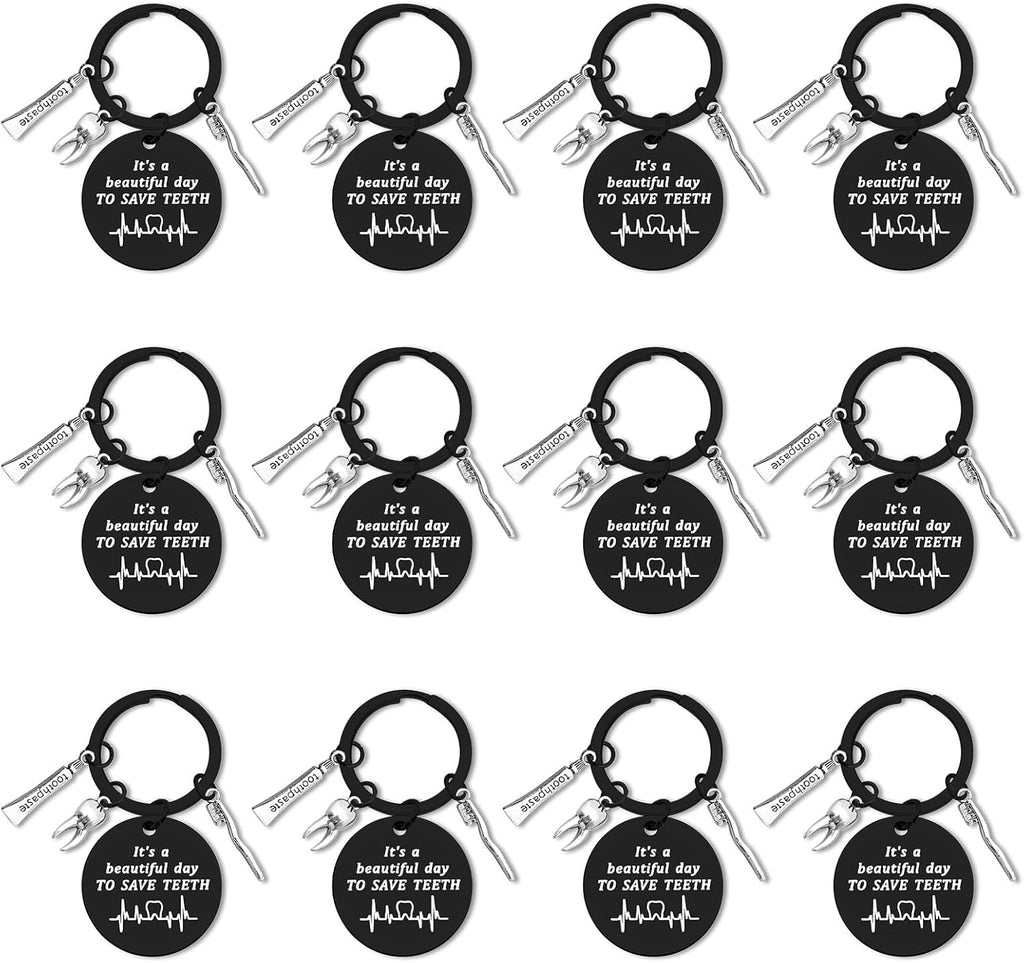 Dabihu 12Pcs Dentist Keychain for Women Men Funny Dental Hygienist Keyring Dental Assistant Jewelry Graduation Future Dentist Gifts Nurse Office Orthodontist Gift