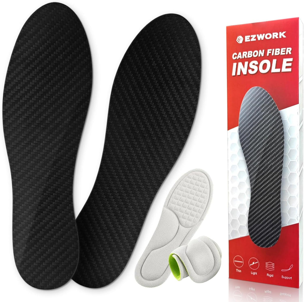 Carbon Fiber Insoles, Carbon Fiber Foot Plate 1 Pair Rigid Shoe Insert Support Turf Toe, Foot Fractures, Morton Extension, Hallux Rigidus and Limitus - Alternative to Post Op Shoe