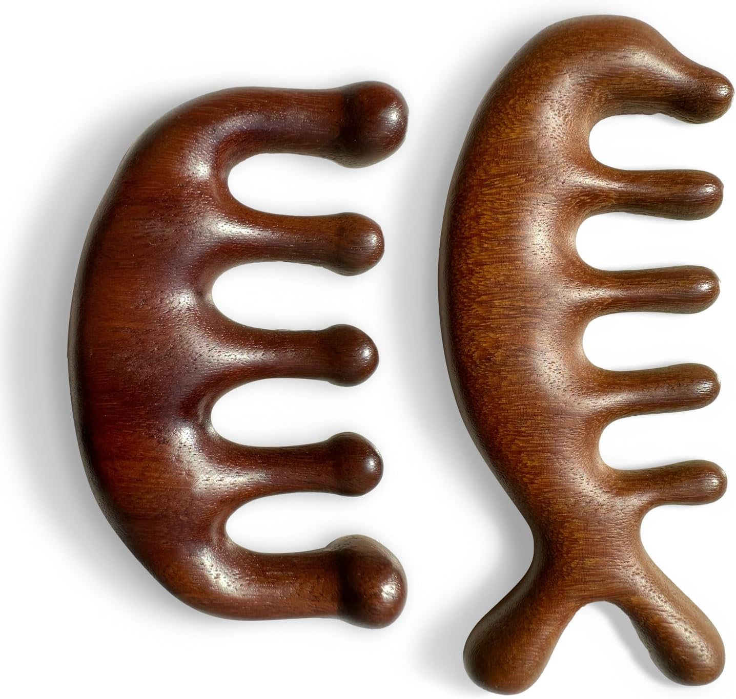 2 Pack Wooden Wide Tooth Hair Comb and Head Massage Tool - Handmade 100% Natural Green Sandalwood Meridian Scalp Massager