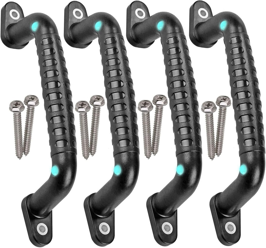 4 Safety Playground Luminous Handles, Swing Set Kids Safety Hand Grips for Playset, Climbing Frame, Play House, Playroom Ladder, Door, Bunk Bed (Black)