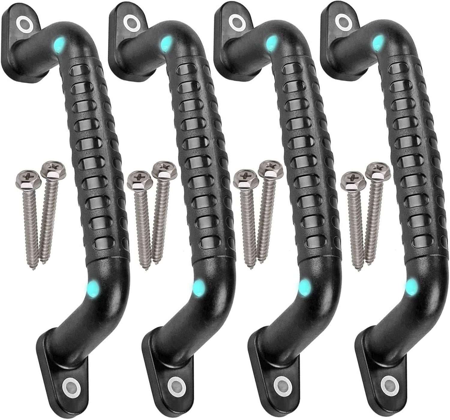 4 Safety Playground Luminous Handles, Swing Set Kids Safety Hand Grips for Playset, Climbing Frame, Play House, Playroom Ladder, Door, Bunk Bed (Black)