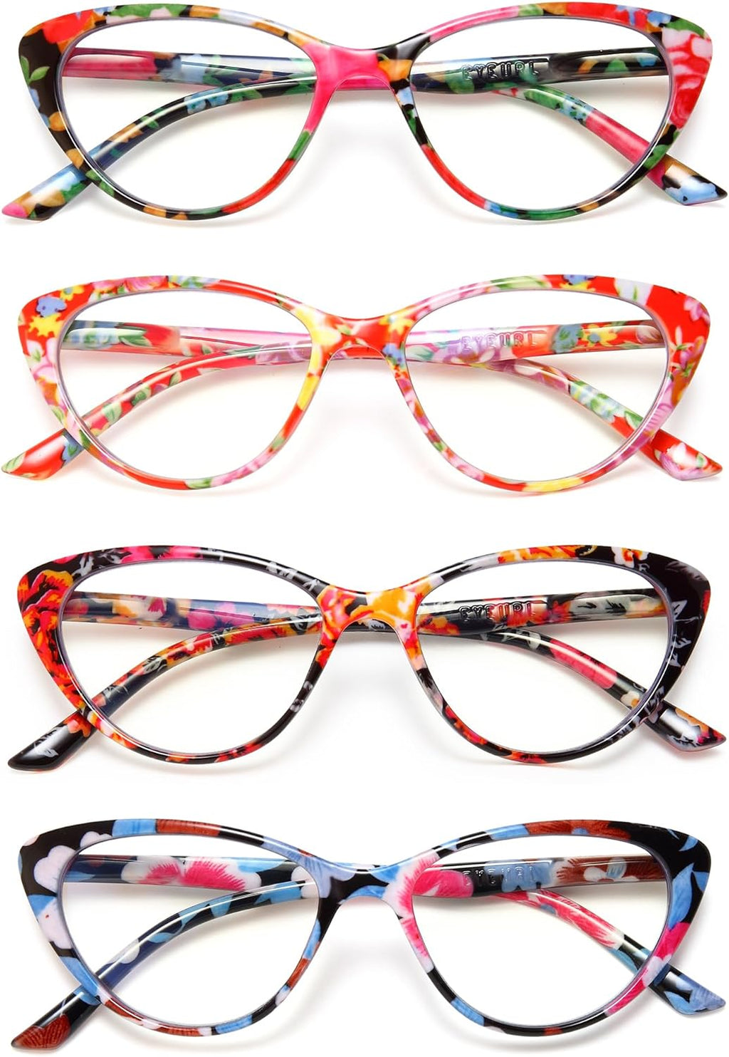 EYEURL 4-Pack Cat Eye Reading Glasses for Women Blue Light Blocking Spring Hinges Readers for Women