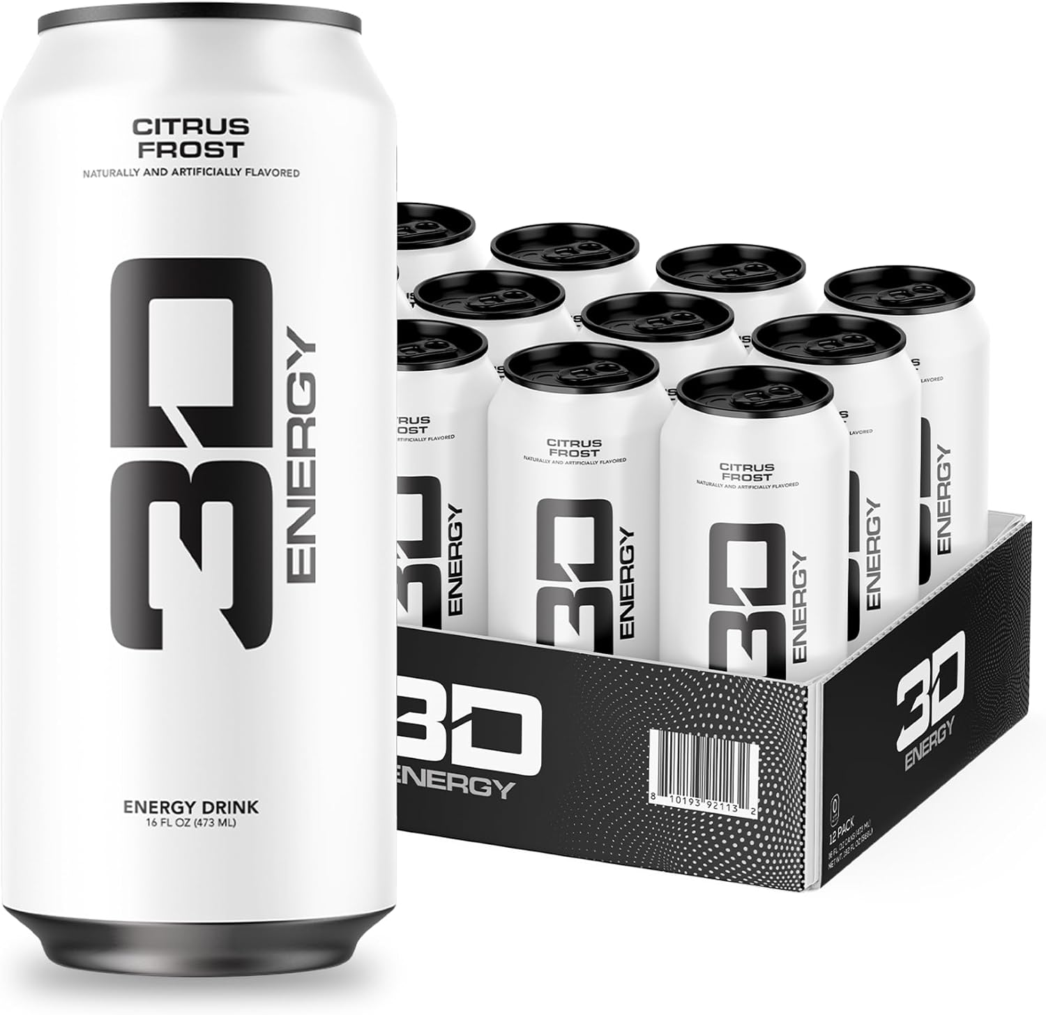 3D Energy Drink – Sugar Free, 200mg Caffeine, Pre Workout, Taurine, L-Carnitine, Lightly Carbonated, 16oz Cans, 12 Pack - Citrus Frost