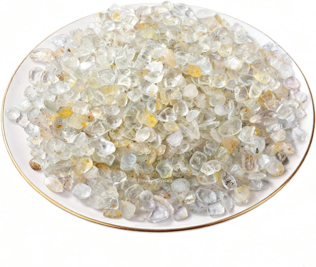 Erliway 7-9mm Natural Topaz Crystal Chips, 100g Polished Healing Crystal Chips Crushed Tumbled Stones for Vase Filler, Aquarium Gravel, Reiki Healing, Meditation, Home Decor and DIY Jewelry Crafts