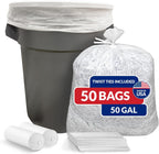Reli. 50 Gallon Trash Bags Heavy Duty (50 Count) | Clear | Twist Ties Included | Extra Tough, Leak-Proof Garbage Bags | Ideal for Large Clean Ups