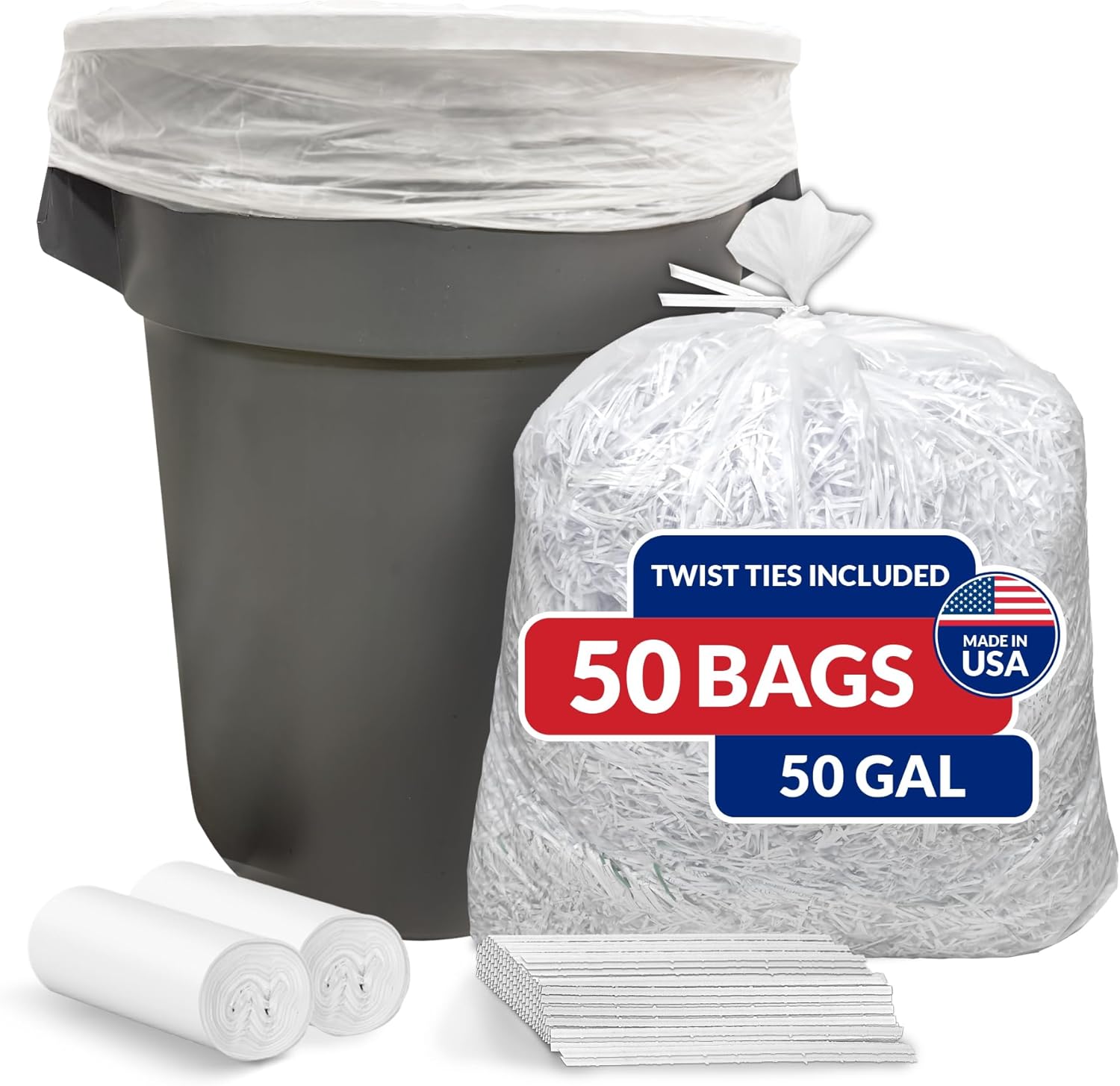 Reli. 50 Gallon Trash Bags Heavy Duty (50 Count) | Clear | Twist Ties Included | Extra Tough, Leak-Proof Garbage Bags | Ideal for Large Clean Ups