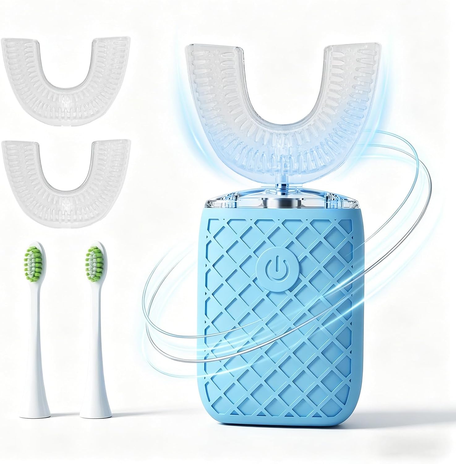 U Shaped Toothbrush for Adults, Automatic Sonic Electric Toothbrush, Full Mouth 360° Oral Cleaning & Stain Whitening, IPX7 Waterproof Rechargeable, 3 U-Shape Brush Heads & 2 Straight Brush Heads