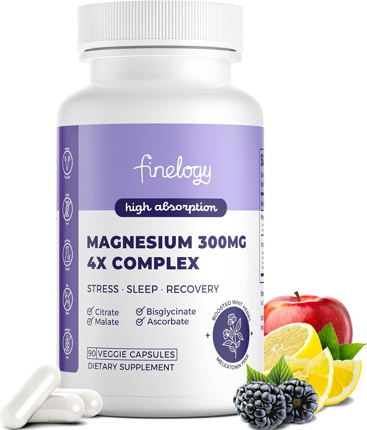 4X Magnesium Complex – 300mg Magnesium Supplement with Chelated Glycinate, Citrate, Malate & Ascorbate, High Absorption for Stress, Sleep, Muscle & Bone Health, 90 Capsules