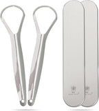 Me Mother Earth 2 pack Stainless Steel Tongue Scraper for Adults with 2 Metal Travel Cases – Durable Metal Cleaner for Oral Care, Fresh Breath, and Eco-Friendly Dental Care