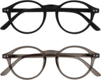 OPULIZE REY Reading Glasses for Women Men, Retro Round Frame with Spring Hinges, Matte Black, Grey +2.50 (Pack of 2)
