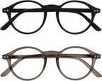 OPULIZE REY Reading Glasses for Women Men, Retro Round Frame with Spring Hinges, Matte Black, Grey +1.00 (Pack of 2)