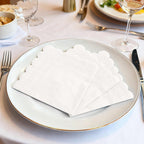 100 Pcs White Cocktail Napkins, 2-Ply Disposable Small Paper Napkins for Beverage, Dessert, Appetizer, 5x5 Inch Scalloped-Edge Cocktail Napkins for Bar, Party, Wedding, Birthday, Dinner & Everyday Use