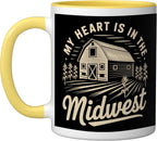 My Heart Is In The Midwest USA Souvenir Ceramic Mug, Yellow/White